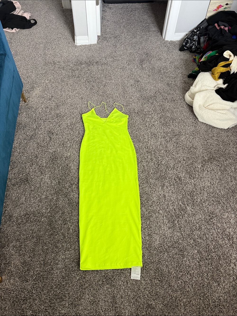 Neon Lime Slip Dress with Spaghetti Straps